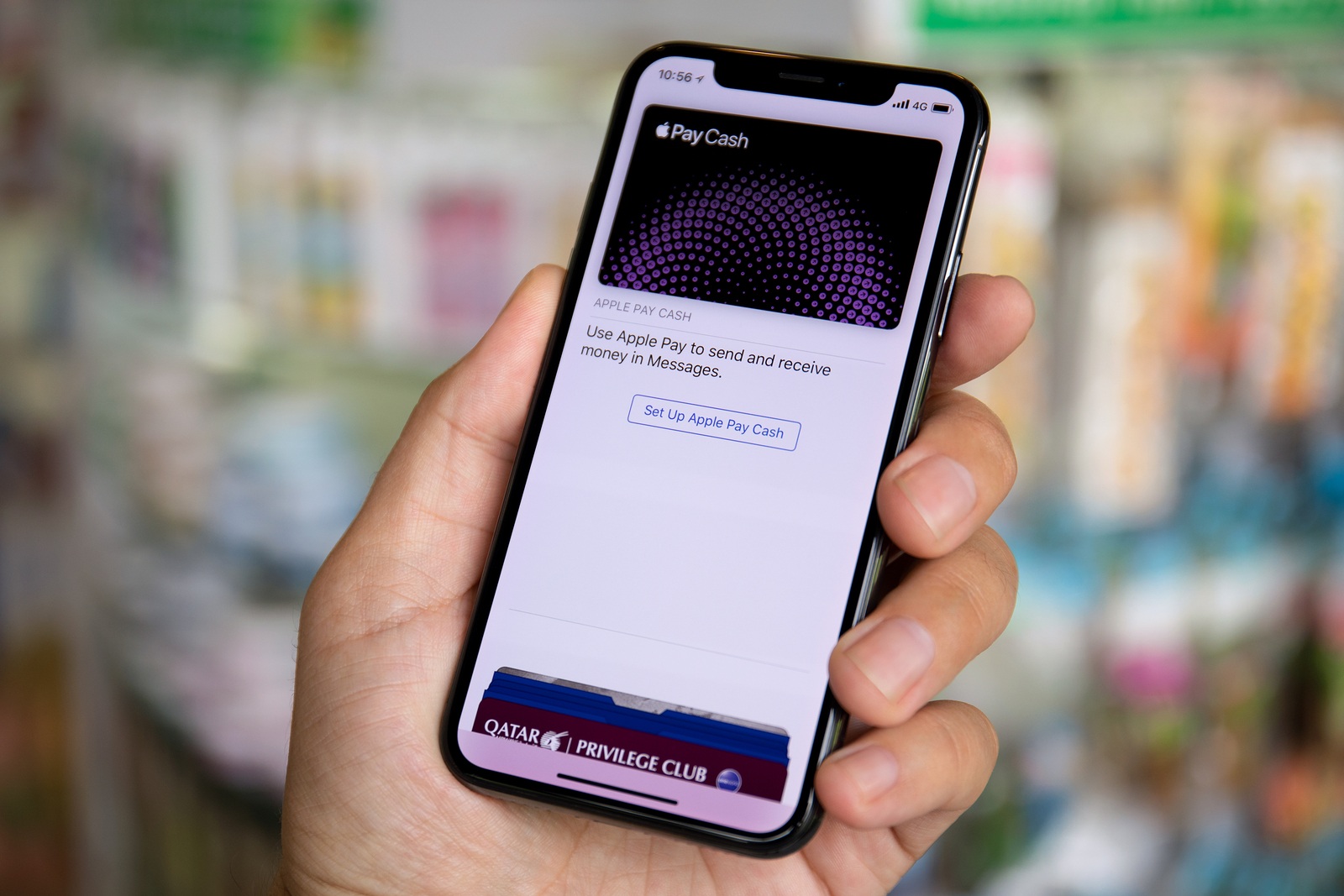 Koh Samui, Thailand - April 15, 2018: Man hand holding iPhone X with Apple Pay on the screen. iPhone 10 was created and developed by the Apple inc.