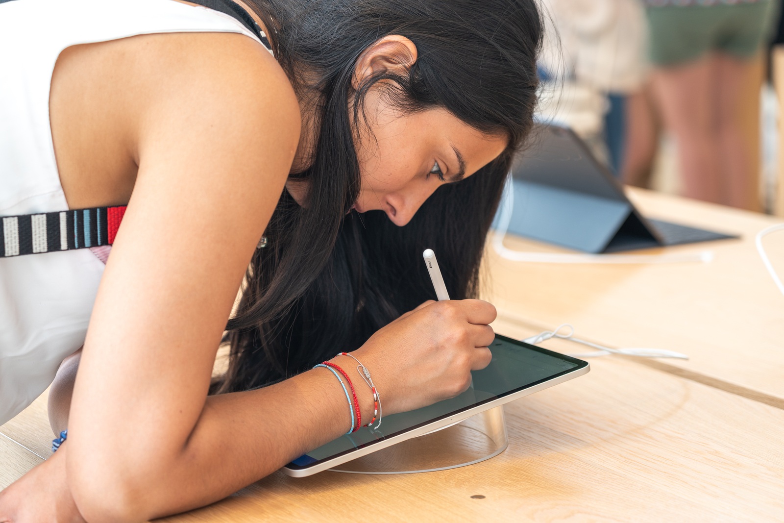 Aventura, Florida, USA - September 20, 2019: iPad Pro section at the Apple store in Aventura mall with tablets on the table