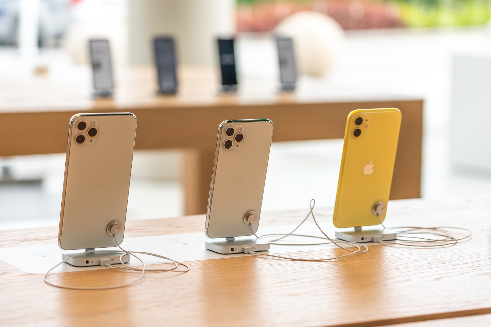 Aventura, Florida, USA - September 20, 2019: The iPhone 11, 11 Pro and Pro Max are displayed as the new smartphone by Apple goes on sale