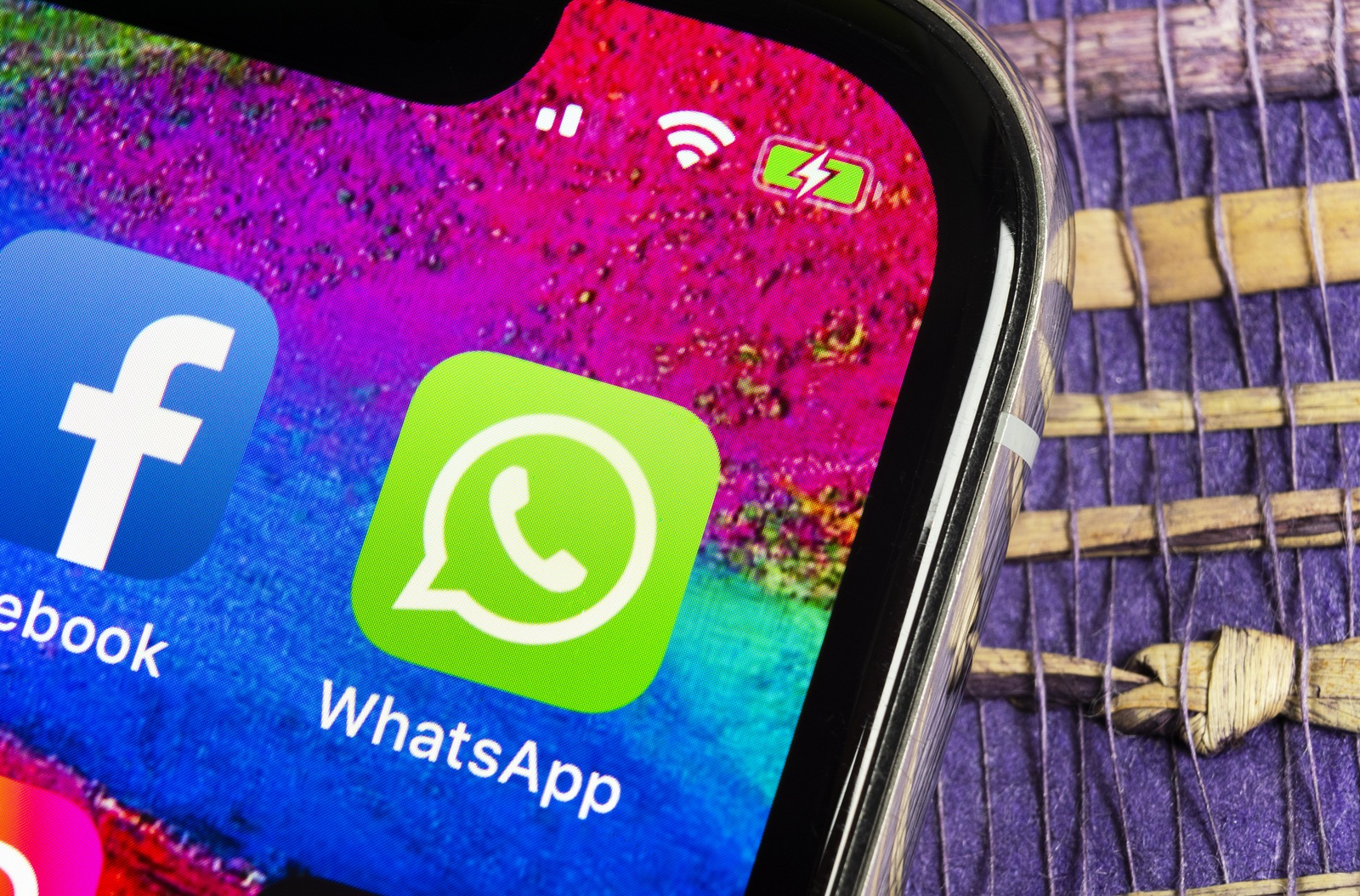 Helsinki, Finland, February 17, 2019: Whatsapp messenger application icon on Apple iPhone X smartphone screen close-up. Whatsapp messenger app icon. Social media icon. Social network