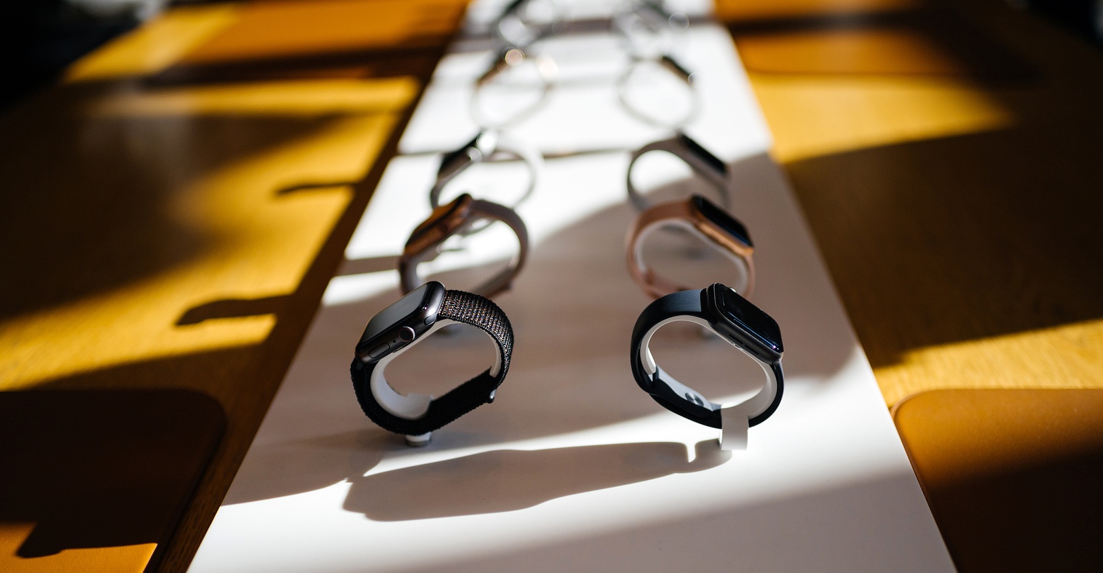 PARIS, FRANCE - OCT 26, 2018: Hero object of the latest Apple Watch Series 4 in Apple Store Computers - focus on black aluminum watch