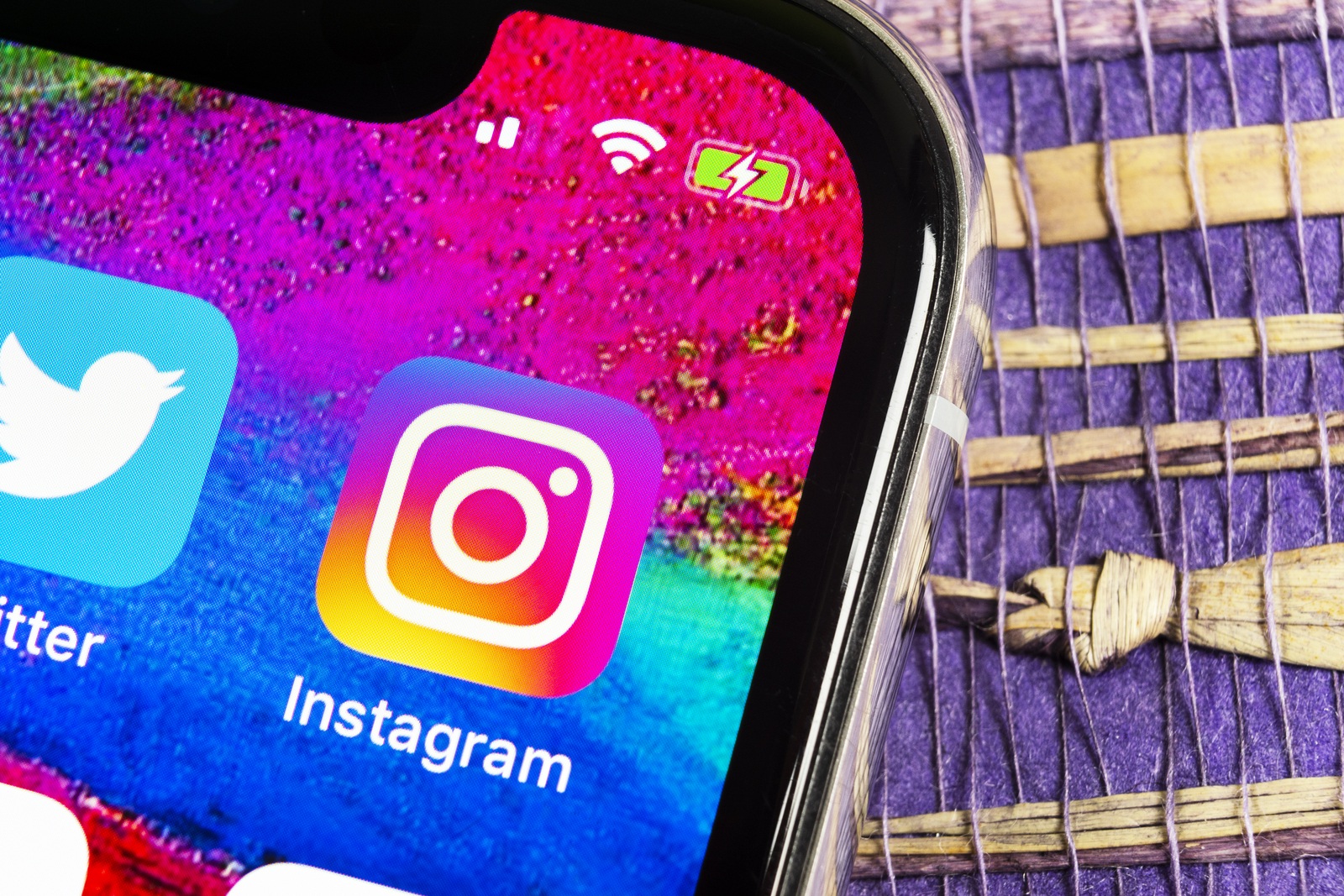 Sankt-Petersburg, Russia, February 17, 2019: Instagram application icon on Apple iPhone X smartphone screen close-up. Instagram app icon. Social media icon. Social network