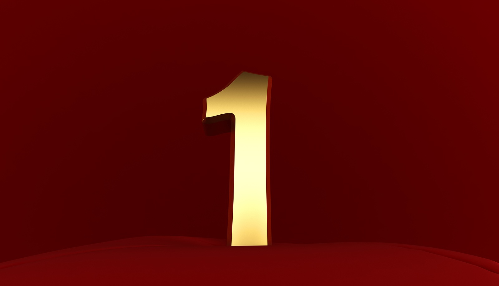 3D rendering of Number 1, Gold metal number one, 3D text,