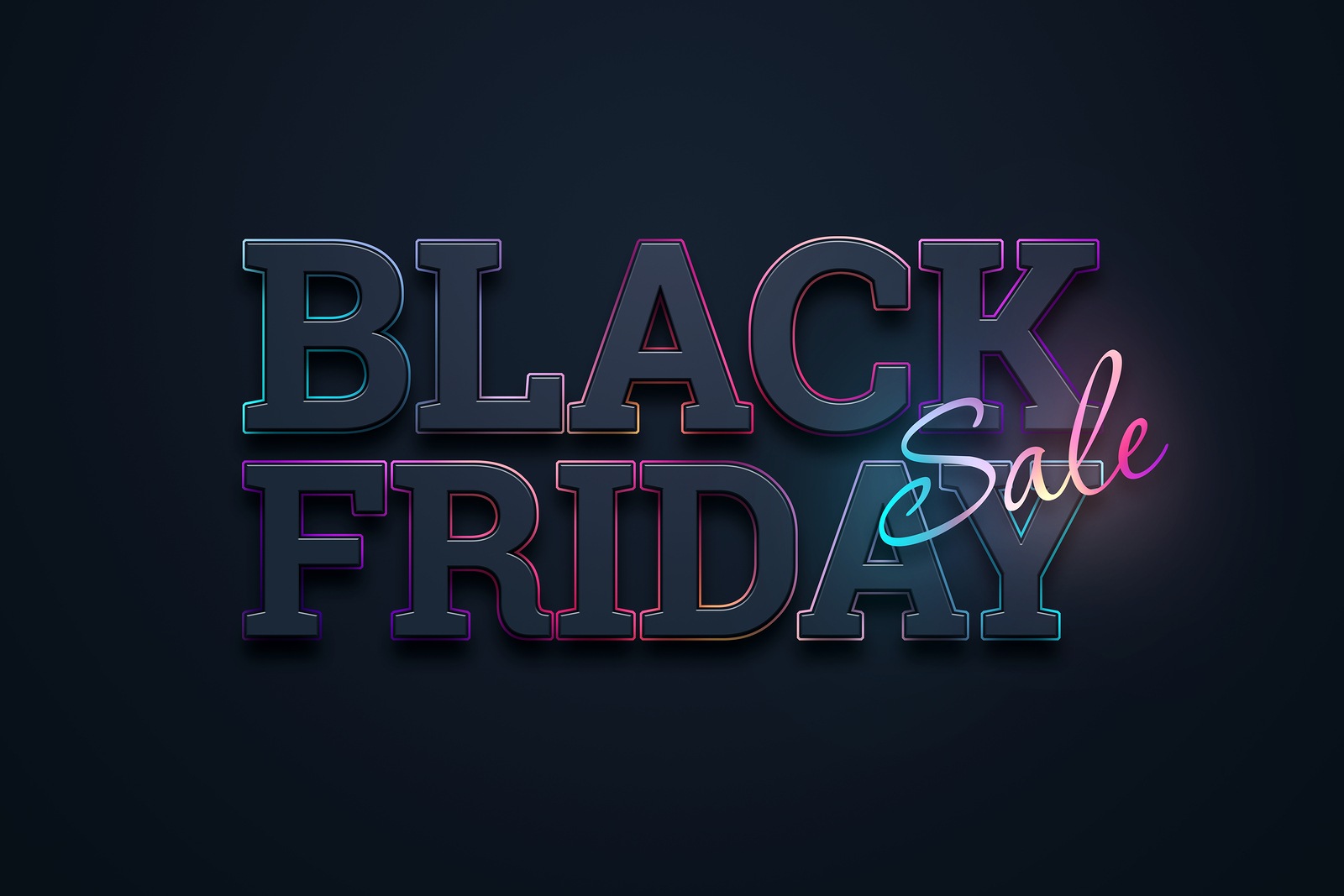 Black friday sale inscription, neon on a dark background, design template. Black friday banners. Copy space, creative background. 3D illustration, 3D design