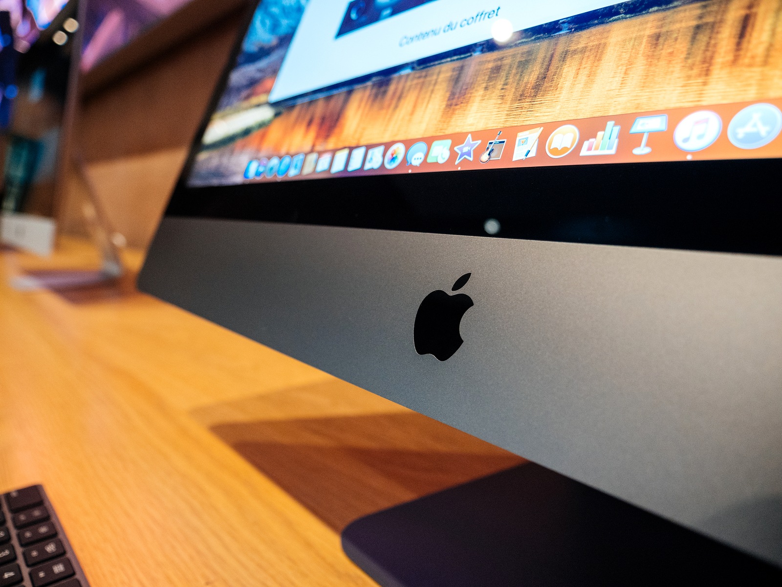 STRASBOURG, FRANCE - JAN 11, 2018: Detail of Apple logo on the new iMac Pro the all-in-one personal computer in Apple Computers Store. Apple claims the iMac Pro is the most powerful Mac