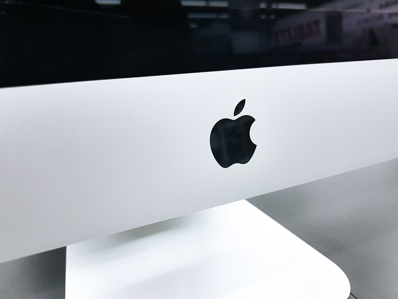 Tarnow, Poland - October 14, 2019:Close-up of the Apple logo on the new iMac Pro the all-in-one personal computer in the Apple Computers Store.