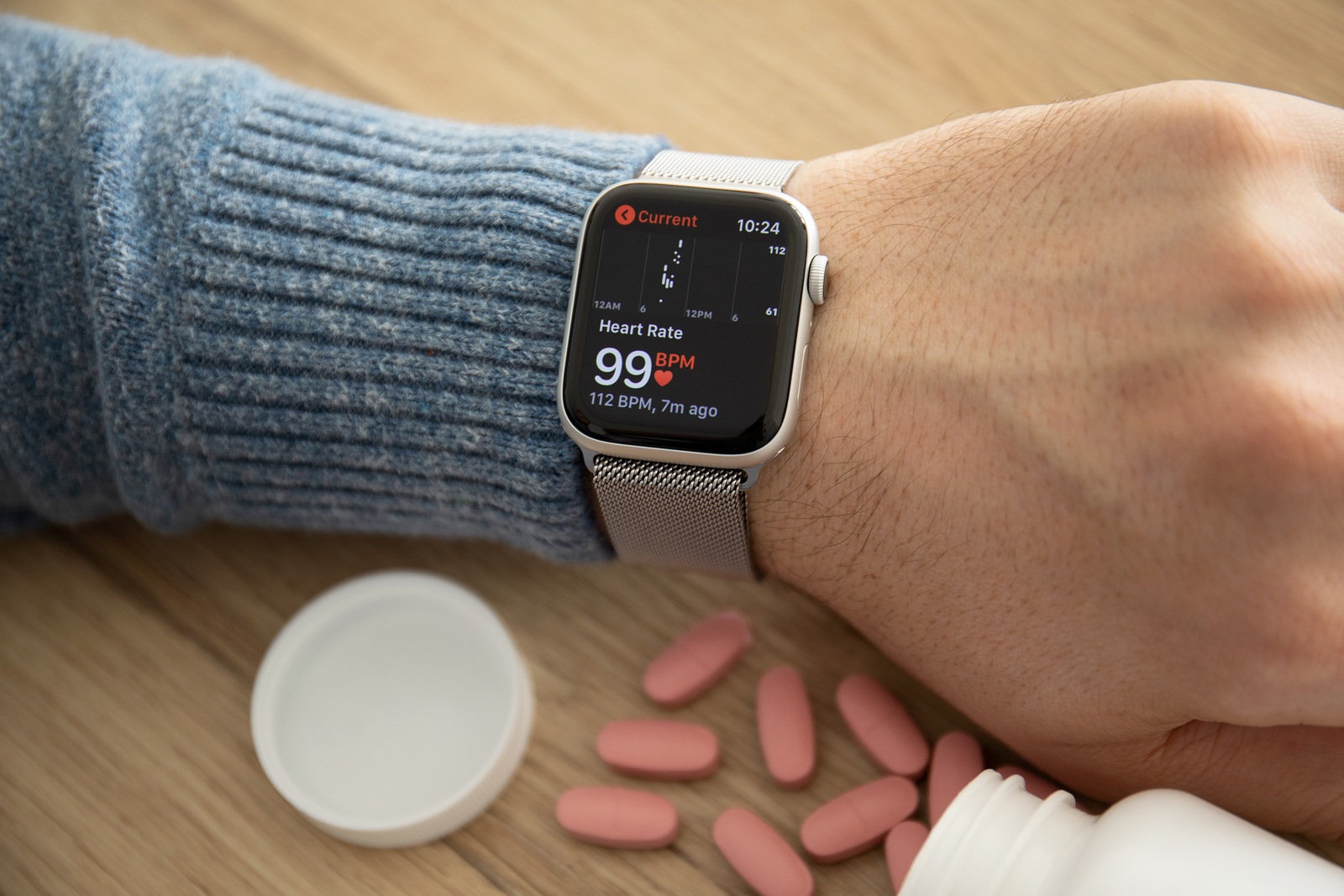 Anapa, Russia - February 17, 2019: Man hand with Apple Watch Series 4 with the Heart Rate app on the screen. Apple Watch was created and developed by the Apple inc.