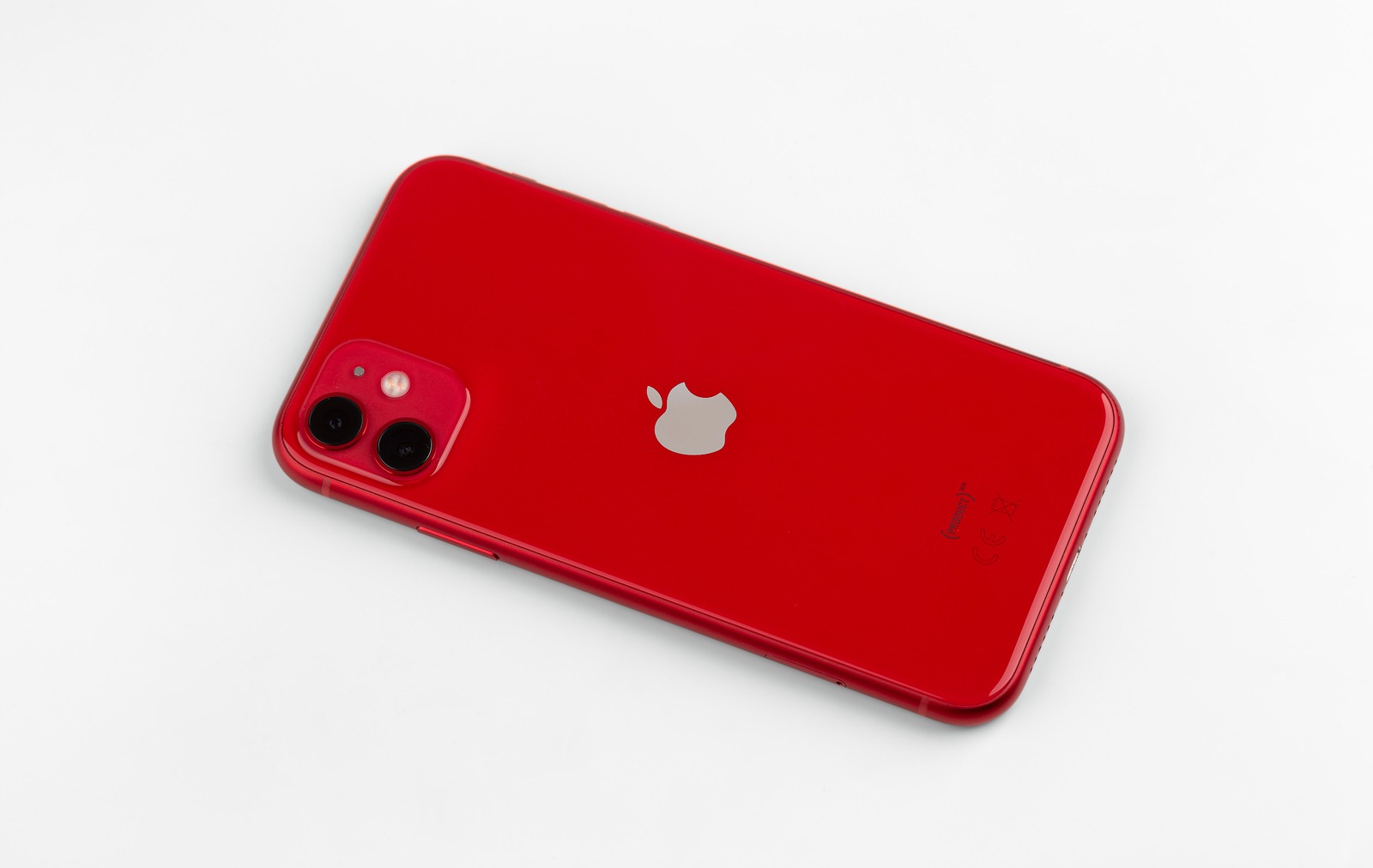 Rostov-on-Don, Russia - November 2019. Apple iPhone 11 PRODUCT RED on a white background. New smartphone from the company Apple close-up.