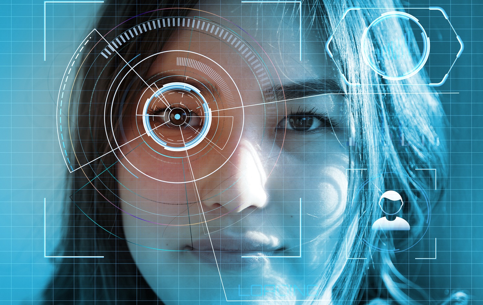 Futuristic and technological scanning of the face of beautiful woman for facial recognition and scanned person. It can serve to ensure personal safety. Concept of: future, security, scanning.