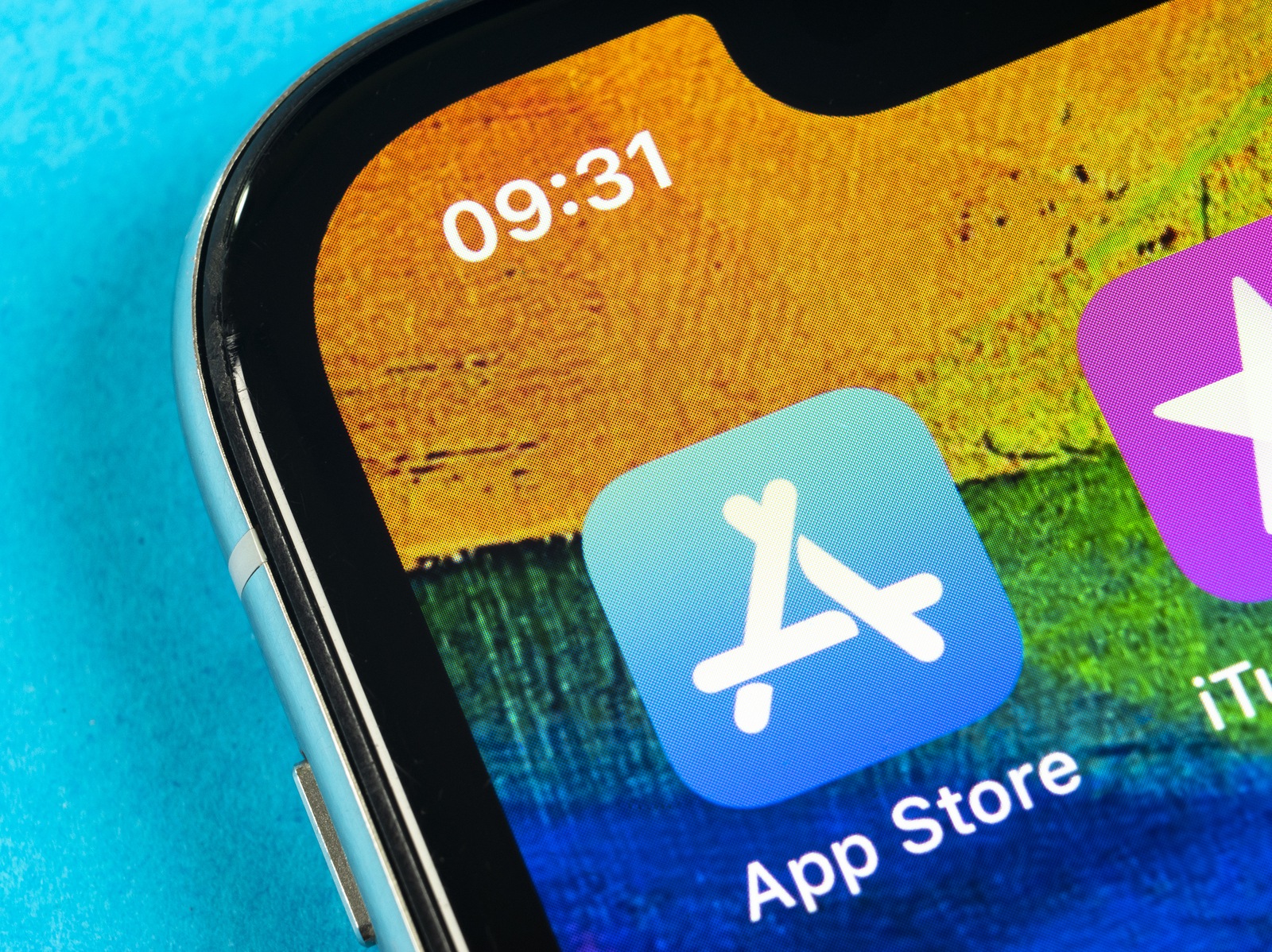 Helsinki, Finland, May 4, 2019: Apple store application icon on Apple iPhone X smartphone screen close-up. Mobile application icon of app store. Social network. AppStore