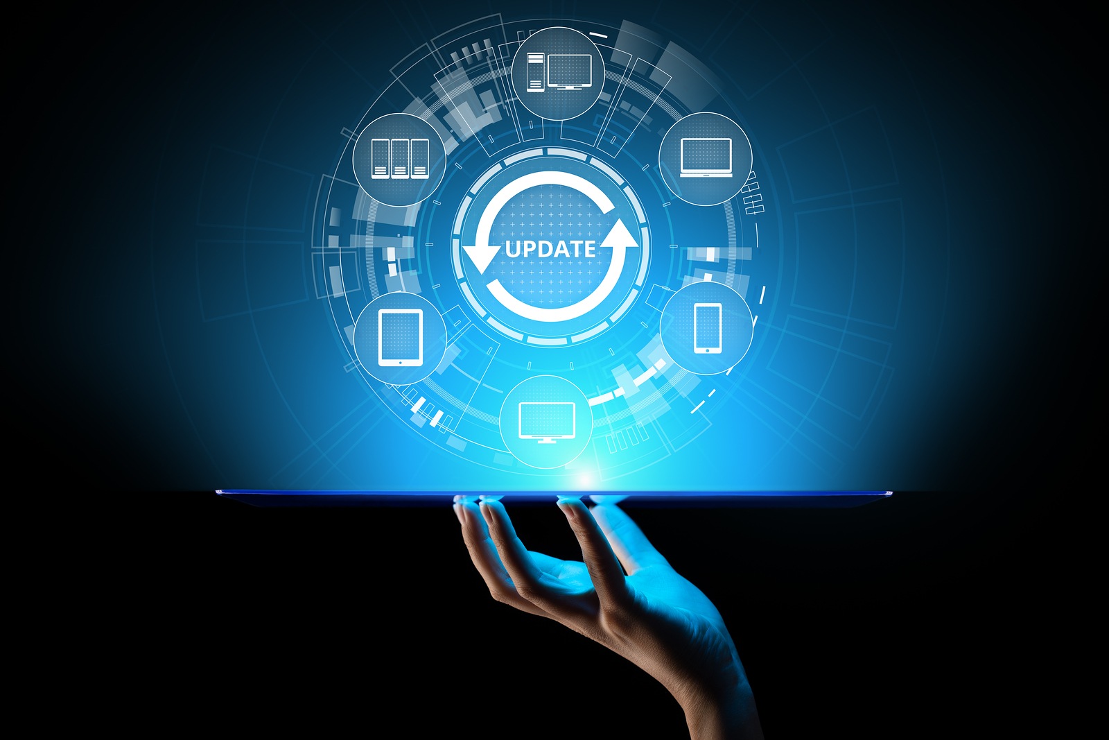 Update System Upgrade Software version technology concept on virtual screen.