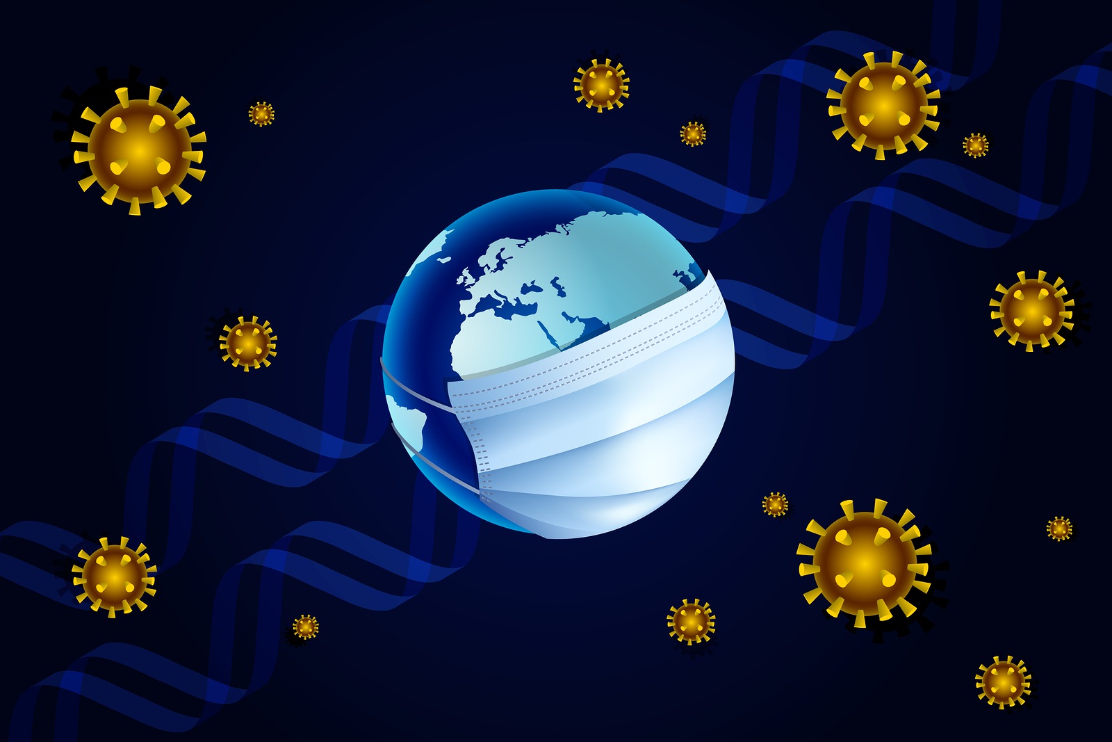 Coronavirus - Corona virus concept. Earth in a medical mask protects itself from China virus coronavirus nCoV with DNA