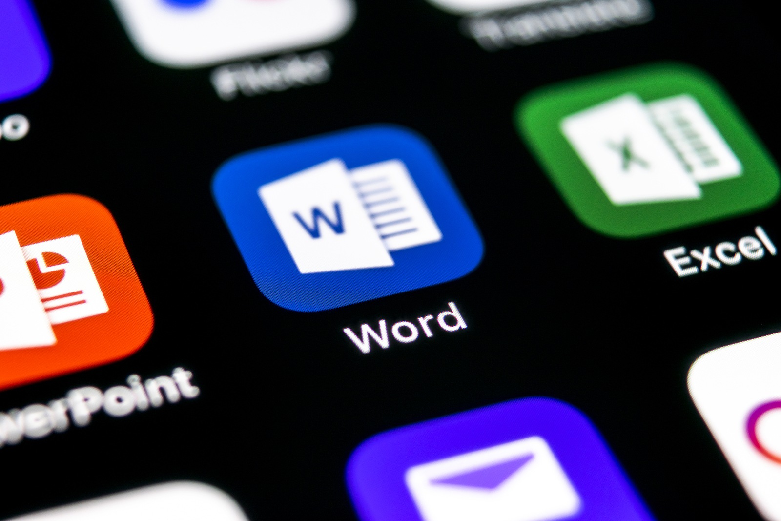 Sankt-Petersburg, Russia, September 30, 2018: Microsoft Word application icon on Apple iPhone X screen close-up. Microsoft office word icon. Microsoft office on mobile phone. Social media