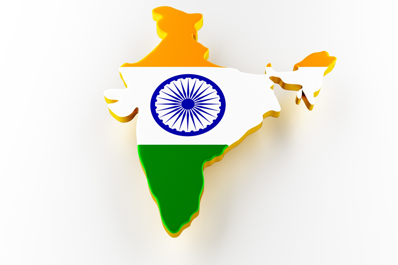 3D map of India. Map of India land border with flag. India map on white background. 3d rendering