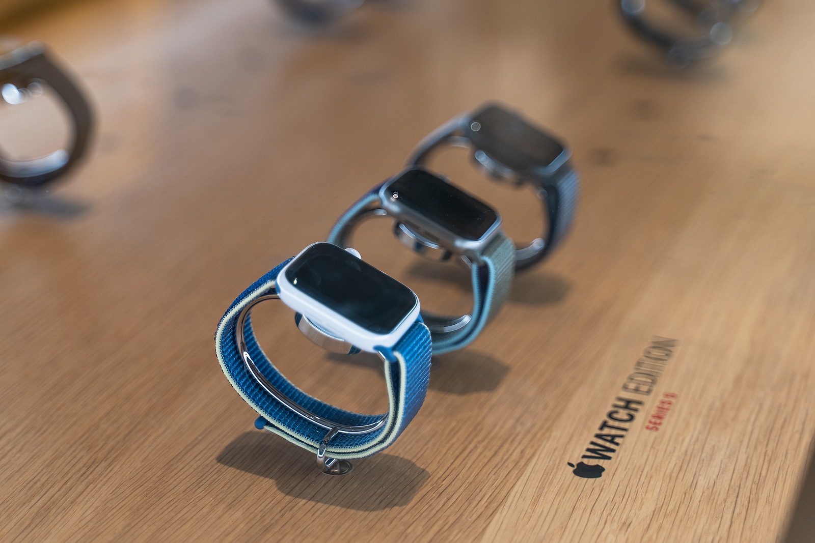 Dubai, UAE - February 2020: Apple Watch Series 5 sale in Apple Store with watchOS 6 and new OLED display, close up.