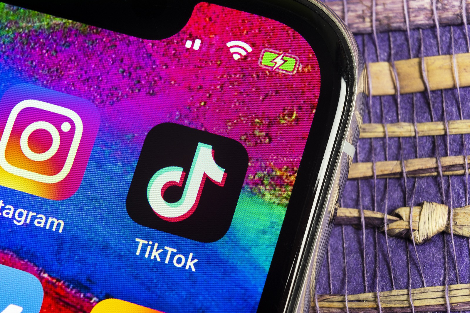 Helsinki, Finland,  February 17, 2019: Tik Tok application icon on Apple iPhone X screen close-up. Tik Tok icon. tik tok application. Tiktok Social media network. Social media icon