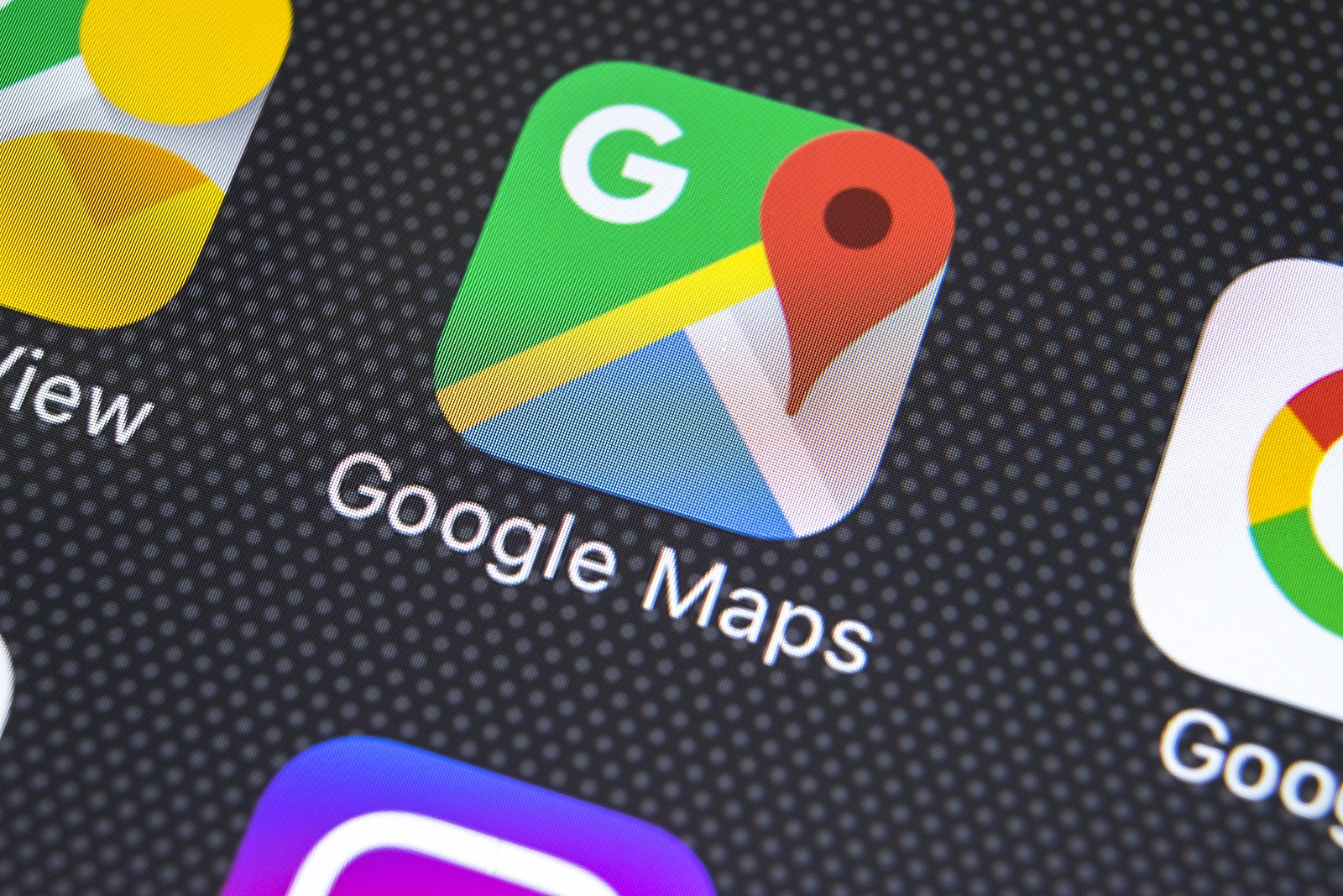 Sankt-Petersburg, Russia, February 20, 2018: Google Maps application icon on Apple iPhone X screen close-up. Google Maps icon. Google maps application. Social media network