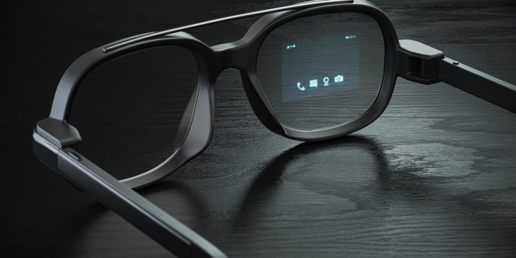 Smart glasses with proection on the screen. VR virtual reality and AR augmented reality technology concept. 3d illustration