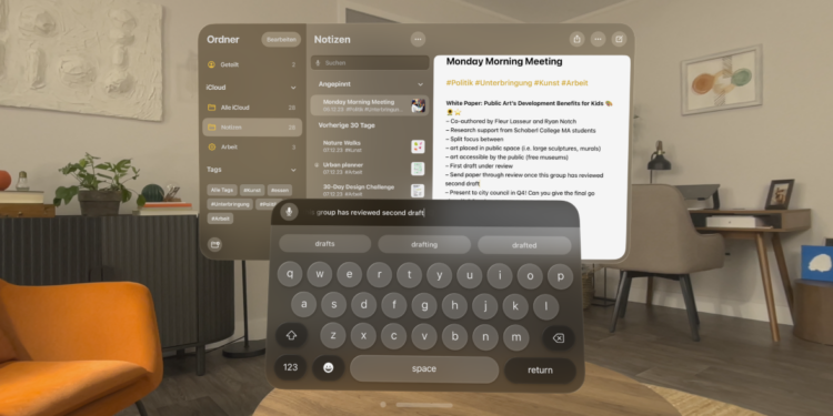 Apple Vision Pro virtuelle Tastatur